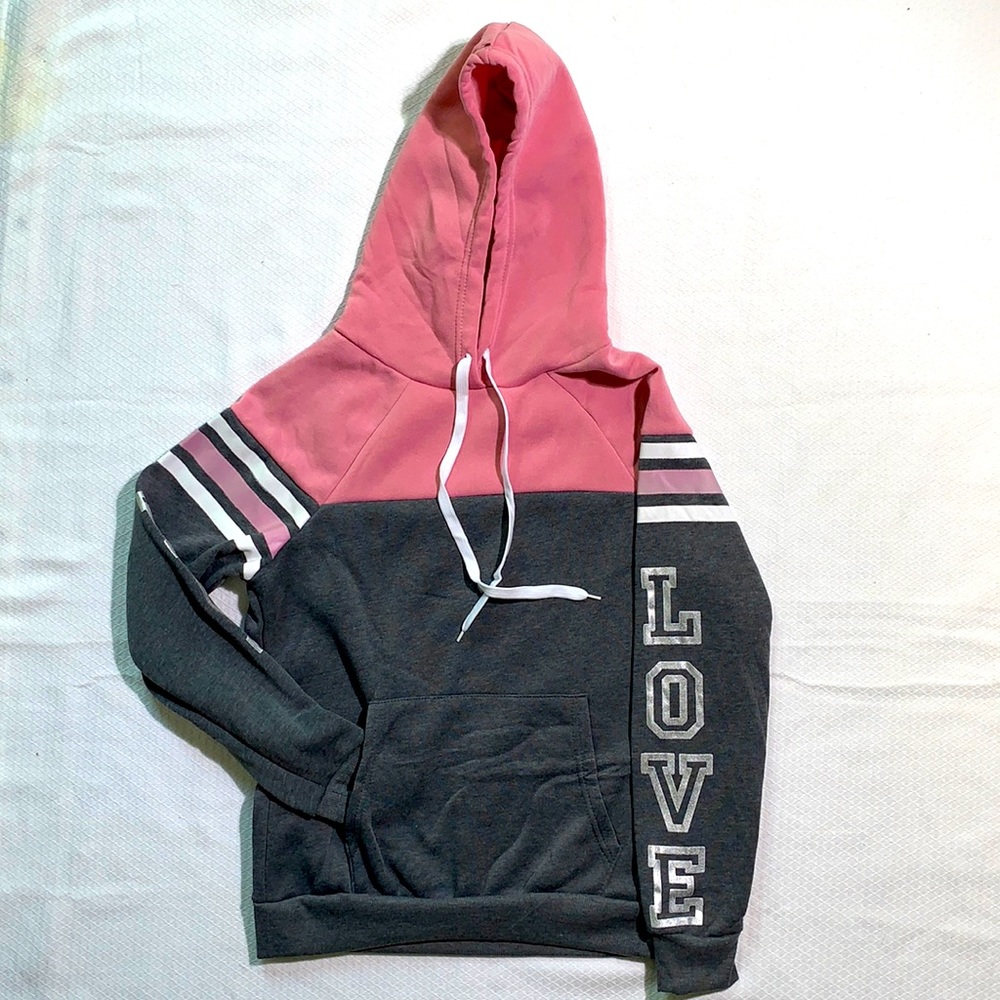 NWT Girls Pink/Grey Hooded Sweatshirt.        Size Small by BobbieBrooks